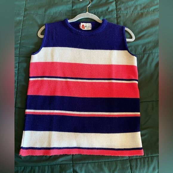 Vintage Sleeveless Striped Sweater - Blue Pink and White Stripes Size Small - Picture 4 of 7